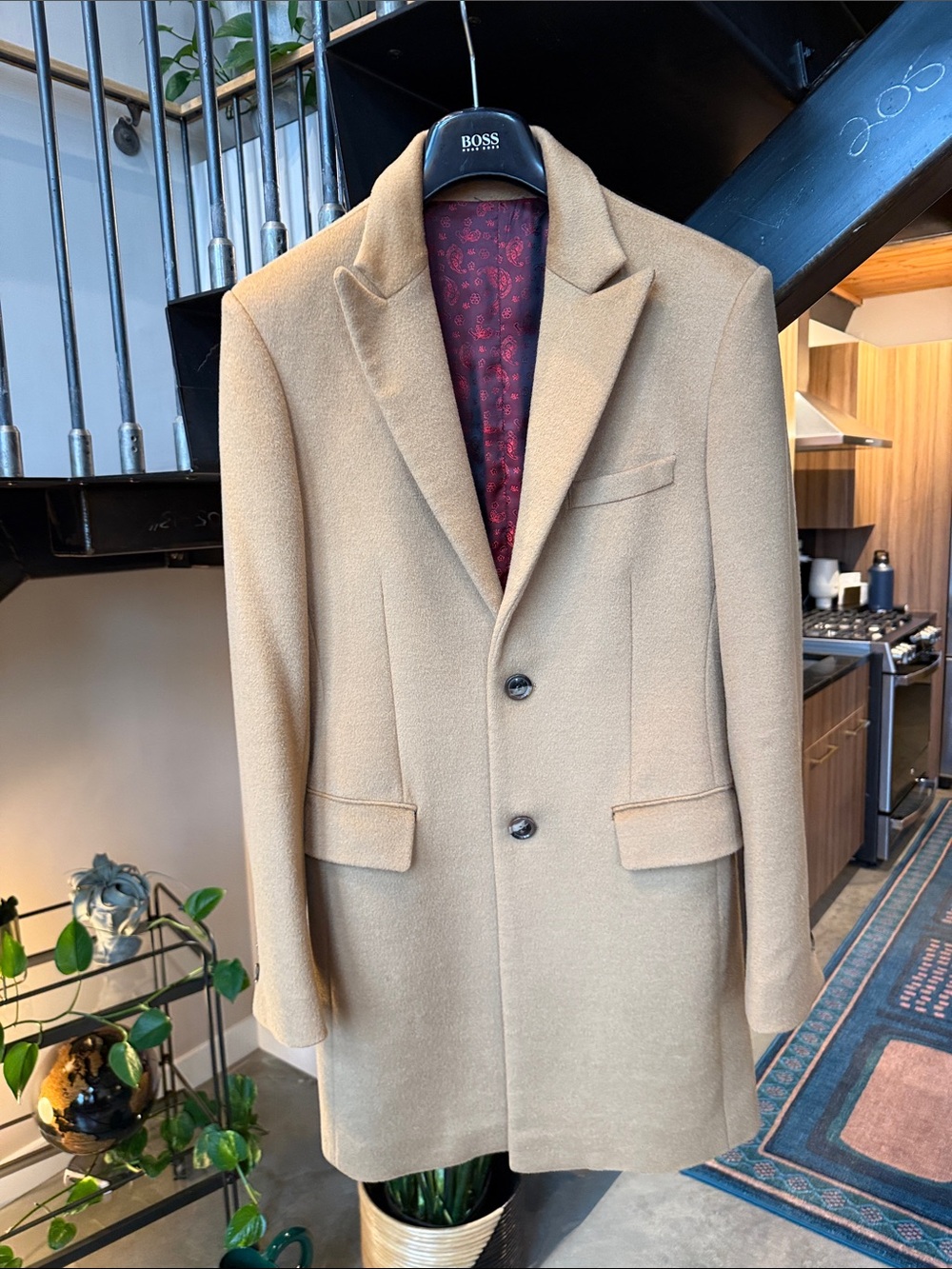 Camel Single-Breasted Wool-Blend Pea Coat